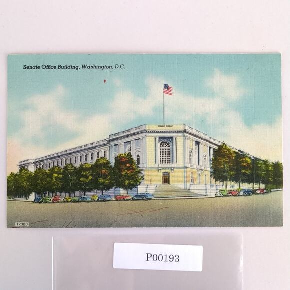 Vintage Washington DC Linen Postcard Senate Office Building 1940s 1950 Cars - Picture 1 of 2